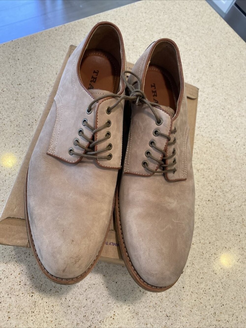 Trask Smooth Suede Men’s Sz 9 M Taupe Beige Leather Bucks Shoes - Picture 8 of 14